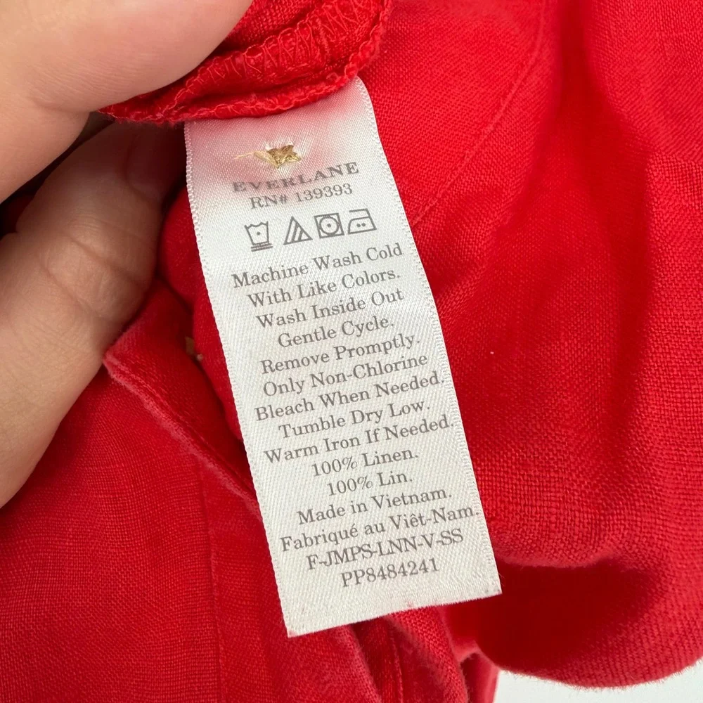 EVERLANE LINEN SHORT SLEEVE JUMPSUIT RED SIZE 2‎ BELTED LOOSE FIT 100% LINEN
